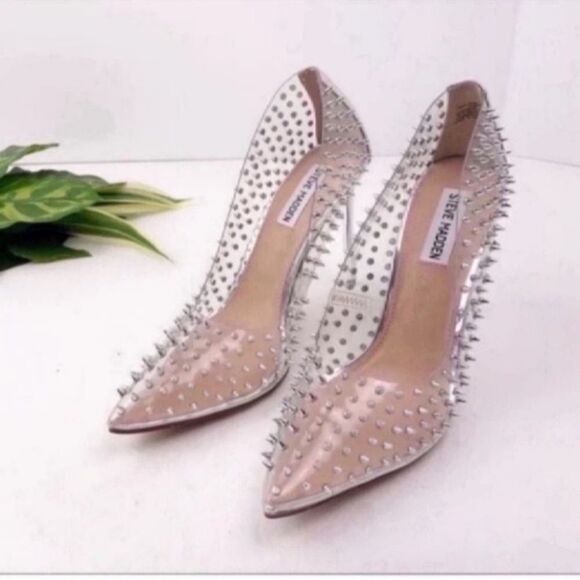 Women's Steve Madden Vala Pumps Clear Silver Spiked Size 5.5 - Picture 7 of 15